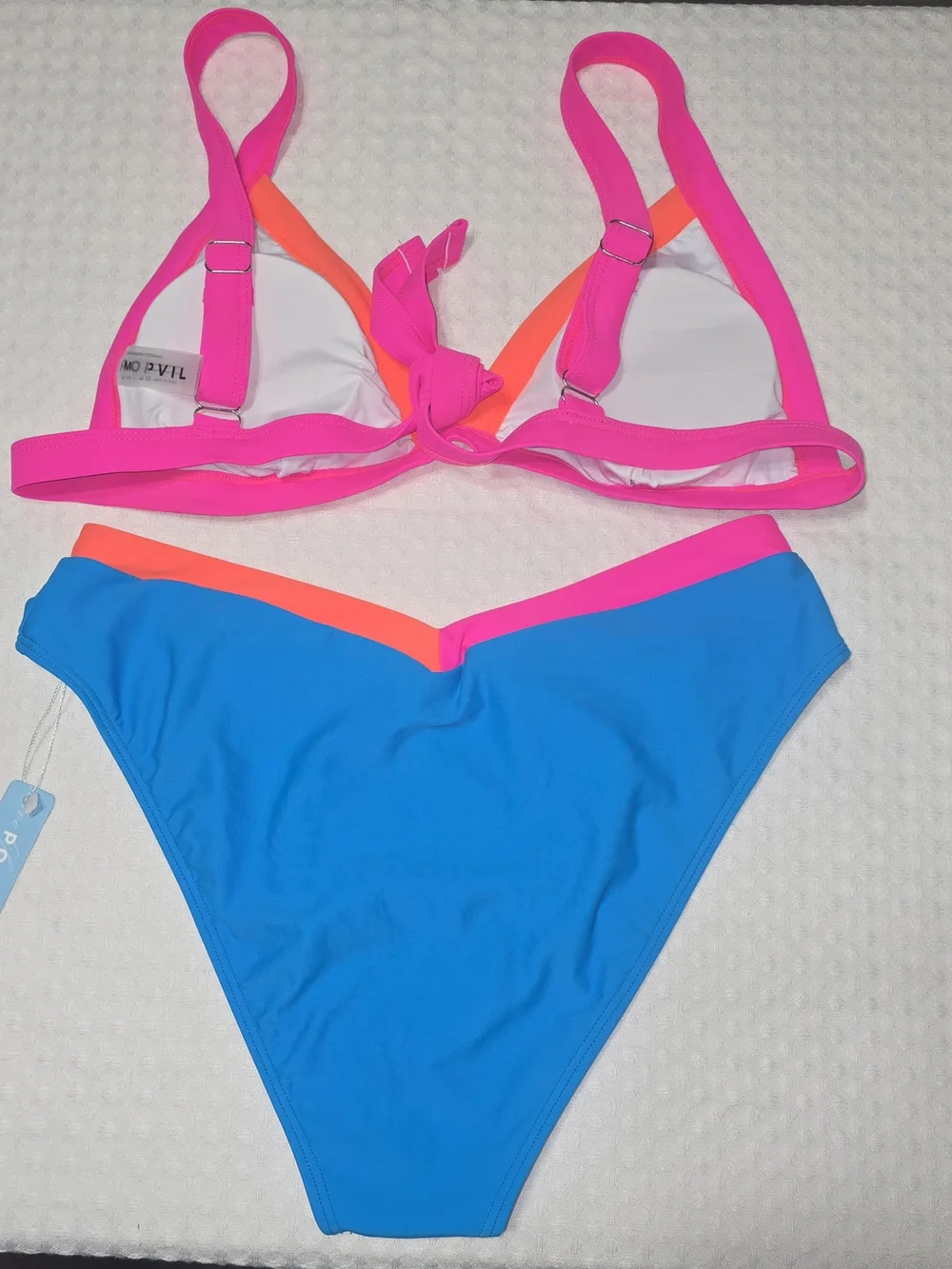POPVIL TRIANGLE COLOR BLOCK BIKINI SET VIBRANT BLUE PINK ORANGE WOMENS MED NWT - Picture 7 of 10